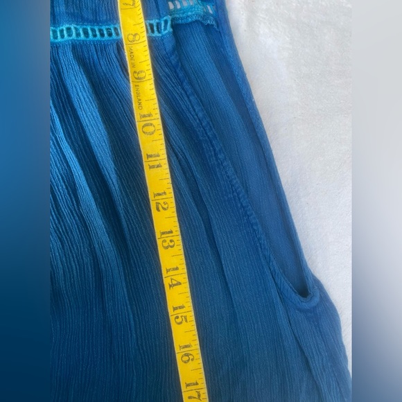 free people pretty cozy maxi button through collared button down teal blue - Picture 10 of 13